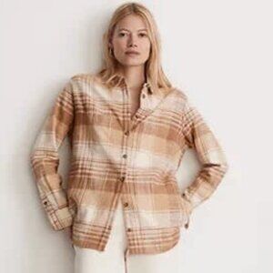 Madewell Slub Flannel Sunday Shirt Plaid Earthen Sand Button-Up Size S New
